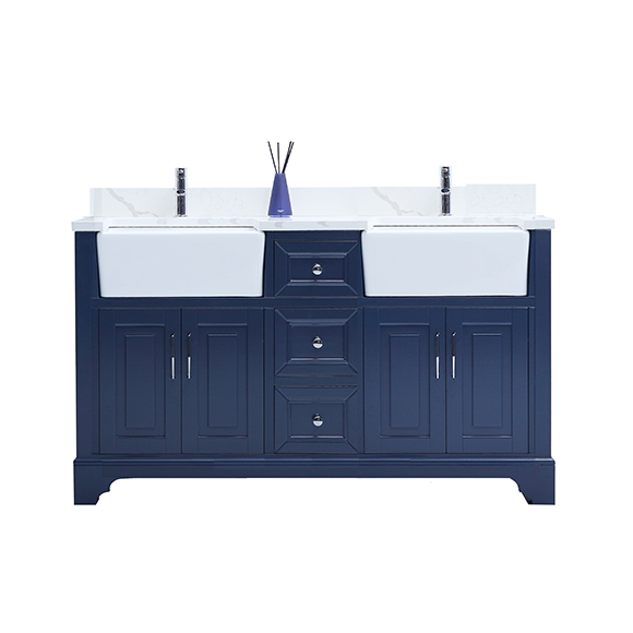 Traditional Wooden Bathroom Vanity Apron Sink Farmhouse Style Navy Blue