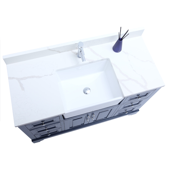 bath cabinet with calcutta quartz top