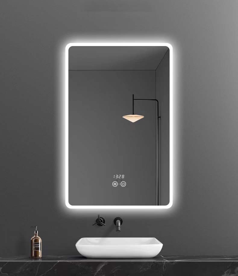 Square bathroom mirror with light